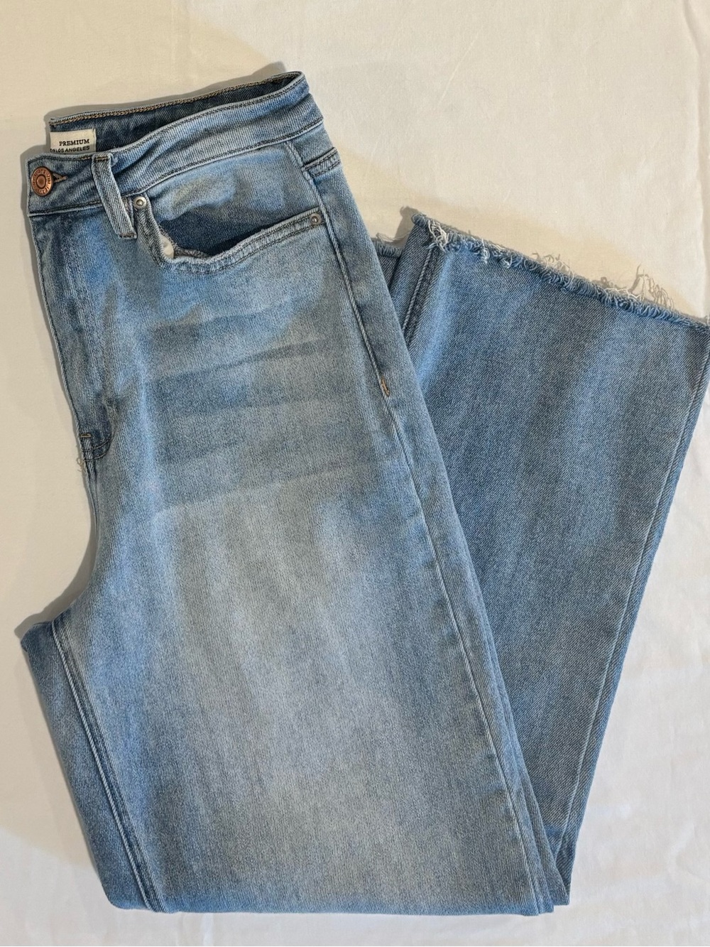 YMI Light Blue Cropped Frayed-Hem Straight Leg Stretch Jeans Size 11